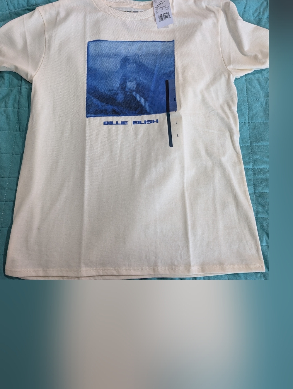 Cream Billie Eilishh Graphic Tee with Blue Print
